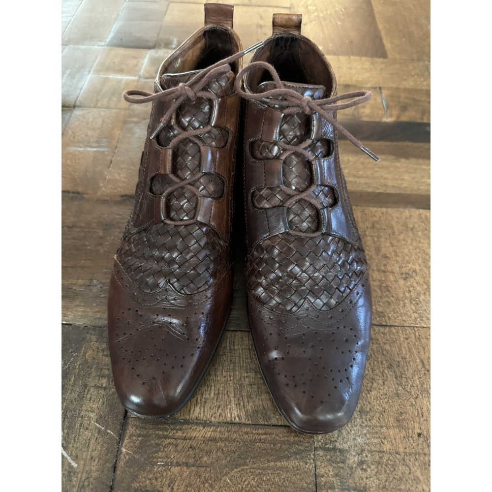 Bandolino Brown Woven Leather Ankle Boots